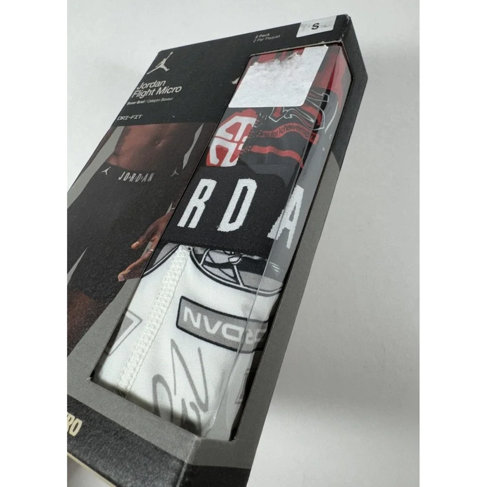 JORDAN Flight Micro Dri-Fit Boxer Briefs 2 Pack Black Red Men's Sz S (28-30) NEW